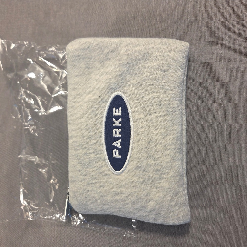 Parke Heather Grey Jersey Knit Zipper Pouch Logo Embroidered Accessory Bag